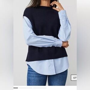 Ann Taylor Dark Blue Women's Layered Mix-Media Sweater